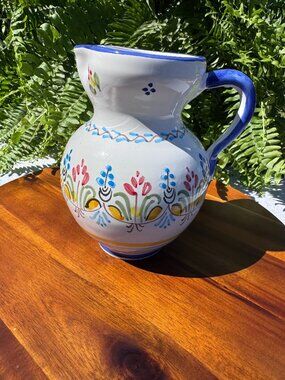 Vintage Spanish Talavera Sangria Pitcher, Hand-Painted Ceramic